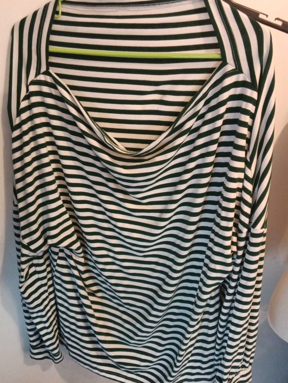Striped Green and White Women's Off Shoulder Neck Top